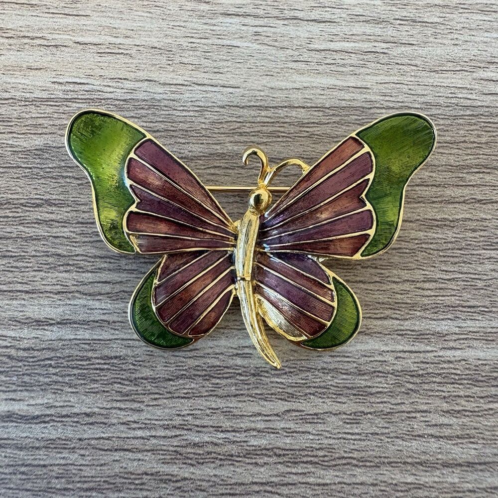 Vintage MFA Museum Of Fine Arts Enamel Butterfly Brooch Gold Tone
